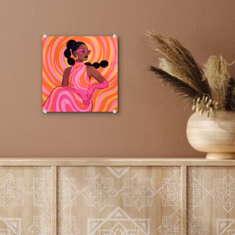 Glas schilderij - Vrouw - Portret - Kunst - Abstract - Roze — 6