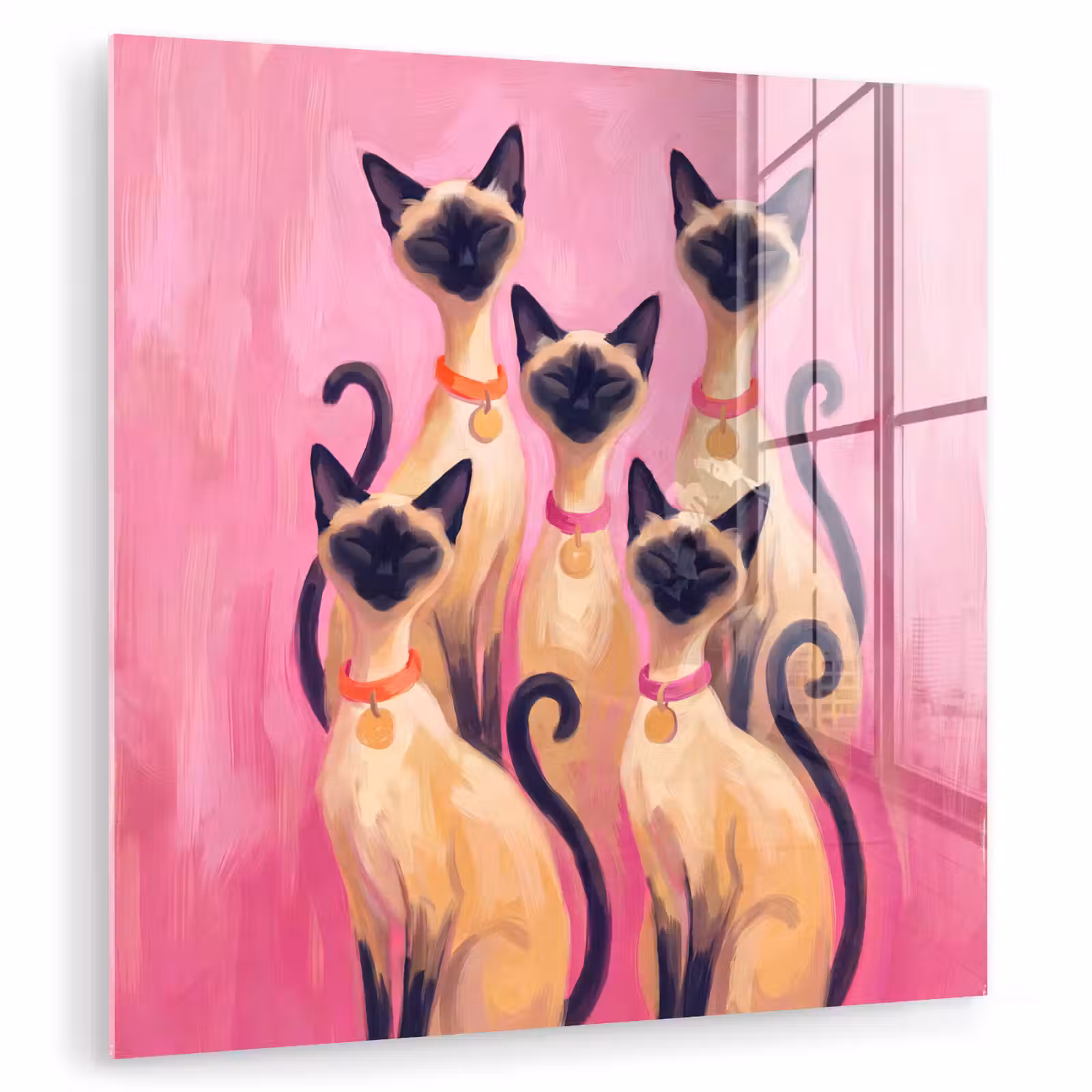 Glas schilderij - Kat - Groep - Dieren - Modern - Roze — 1