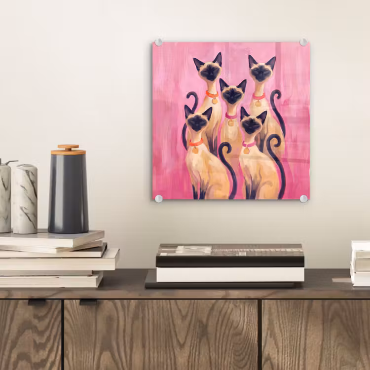 Glas schilderij - Kat - Groep - Dieren - Modern - Roze — 2