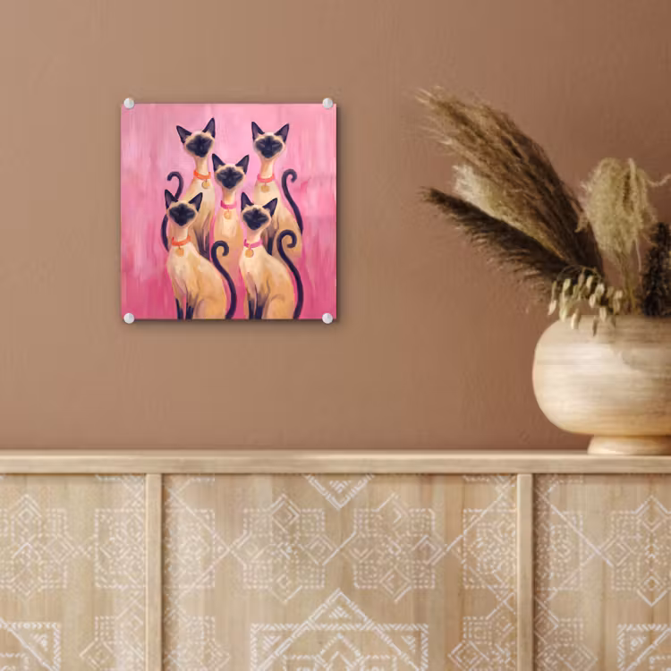 Glas schilderij - Kat - Groep - Dieren - Modern - Roze — 6