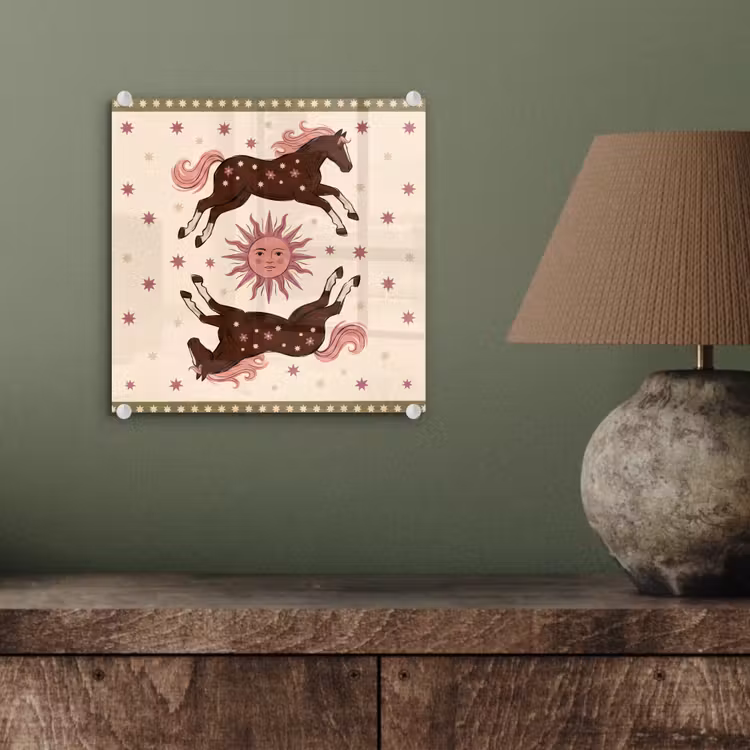 Glas schilderij - Paard - Zon - Mystiek - Illustratie - Roze — 4