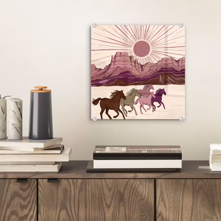 Glas schilderij - Paarden - Rennend - Woestijn - Natuur - Abstract — 2