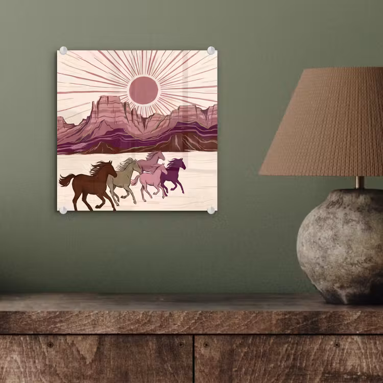 Glas schilderij - Paarden - Rennend - Woestijn - Natuur - Abstract — 4