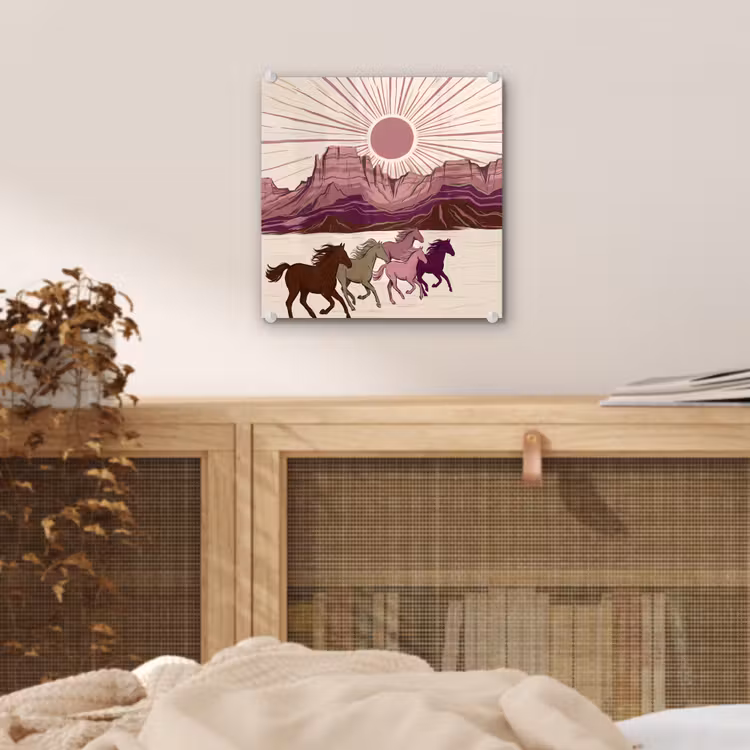 Glas schilderij - Paarden - Rennend - Woestijn - Natuur - Abstract — 5