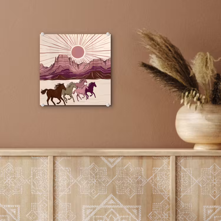 Glas schilderij - Paarden - Rennend - Woestijn - Natuur - Abstract — 6