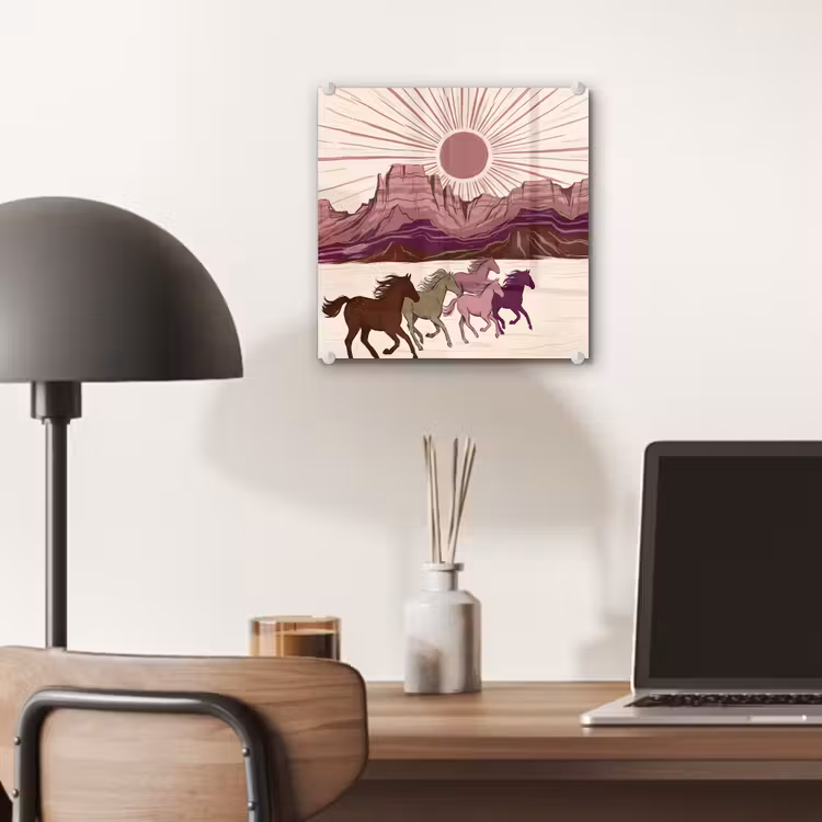 Glas schilderij - Paarden - Rennend - Woestijn - Natuur - Abstract — 7