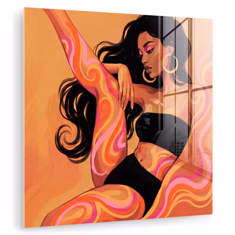 Glas schilderij - Vrouw - Portret - Abstract - Modern - Kleurrijk — 1