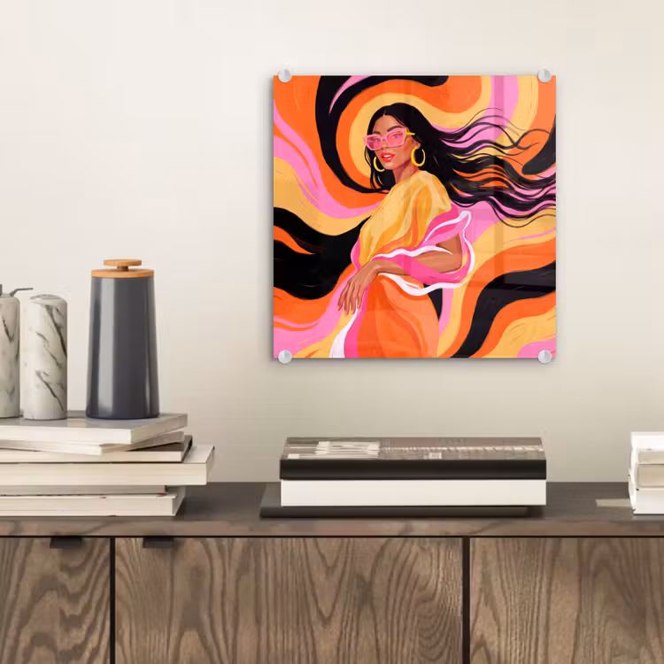 Glas schilderij - Vrouw - Zonnebril - Abstract - Kleurrijk — 2
