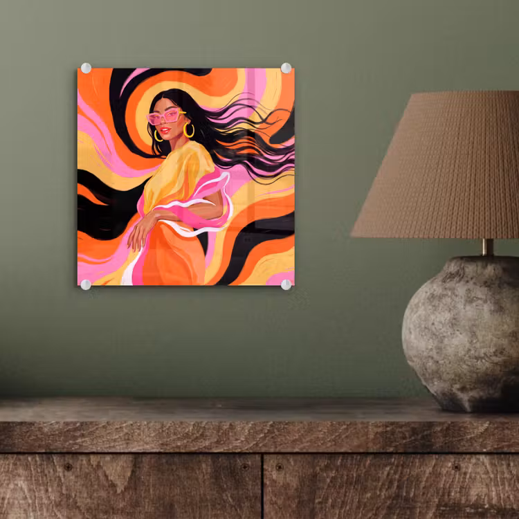 Glas schilderij - Vrouw - Zonnebril - Abstract - Kleurrijk — 4