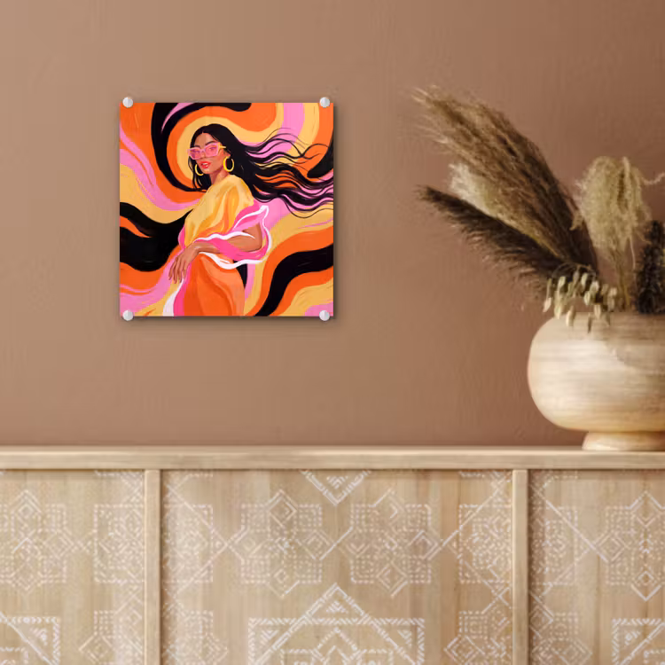 Glas schilderij - Vrouw - Zonnebril - Abstract - Kleurrijk — 6