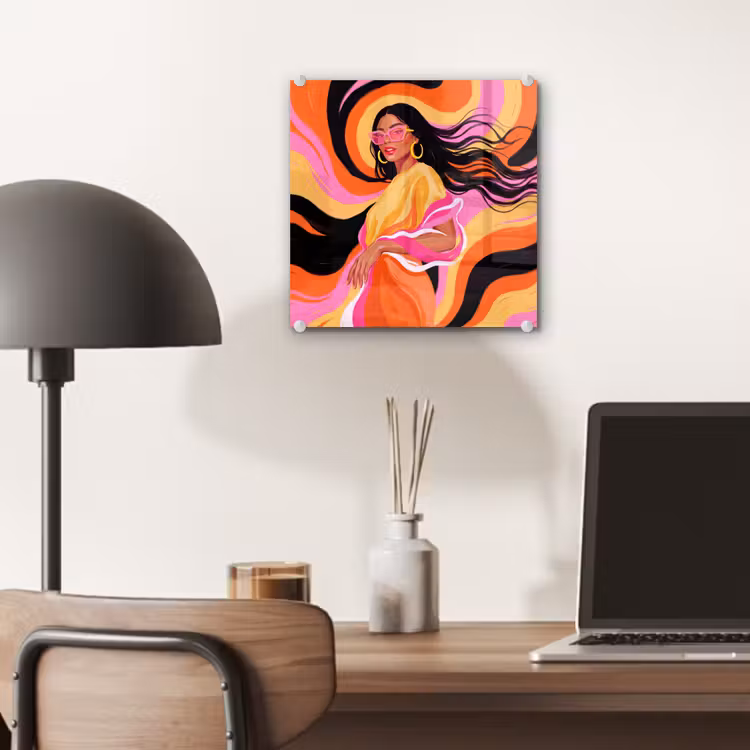 Glas schilderij - Vrouw - Zonnebril - Abstract - Kleurrijk — 7