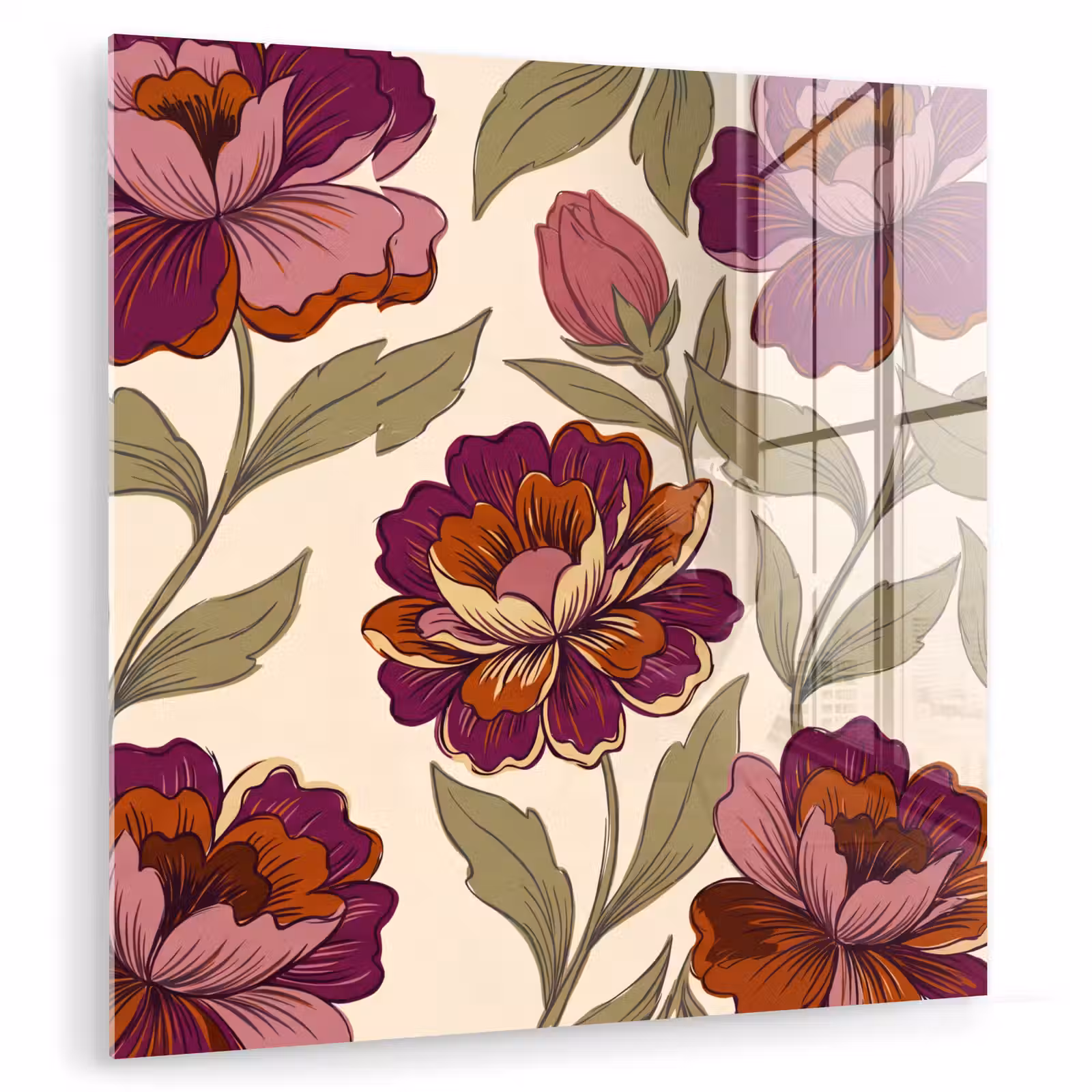 Glas schilderij - Bloemen - Patroon - Natuur - Modern - Paars — 1