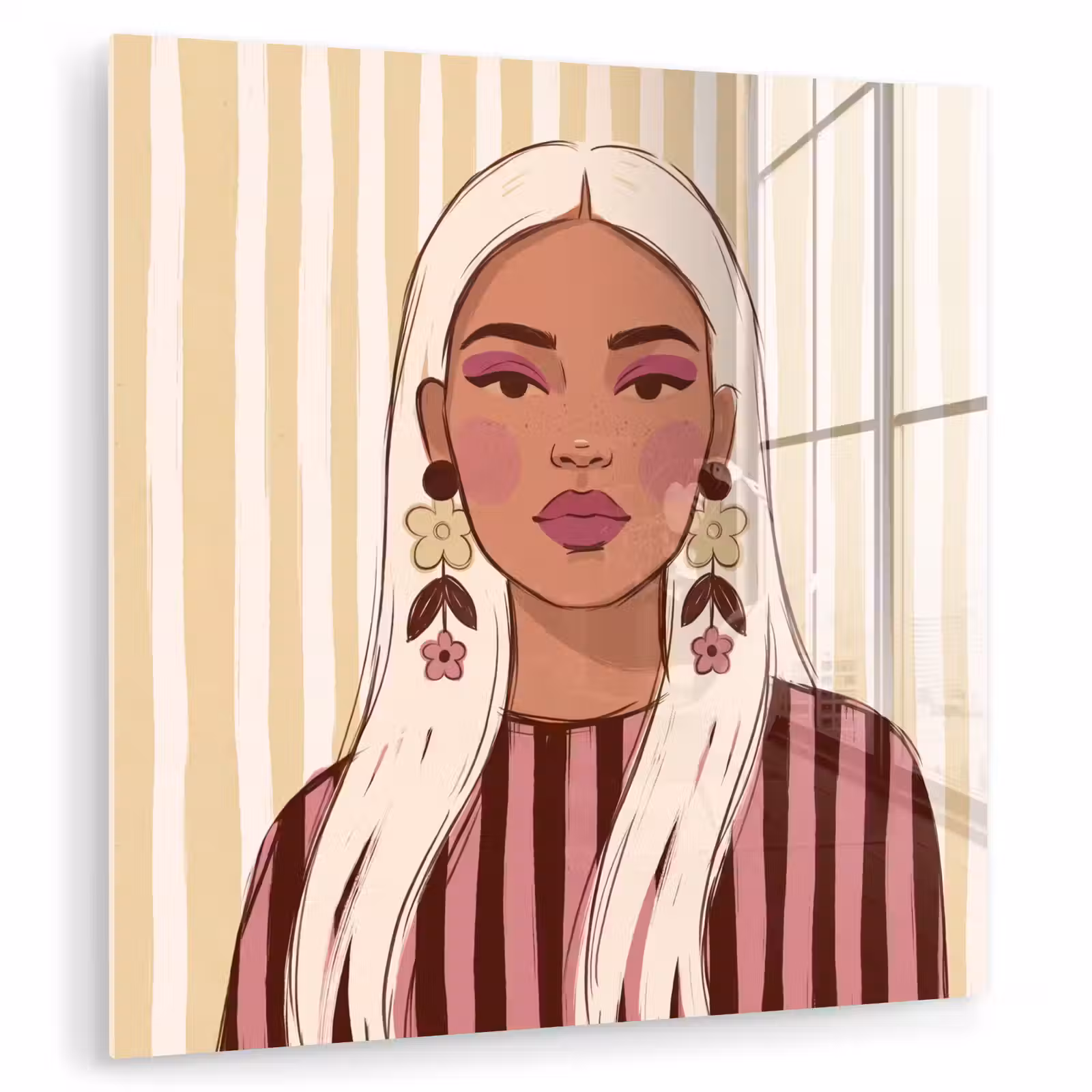 Glas schilderij - Vrouw - Portret - Illustratie - Modern - Roze — 1