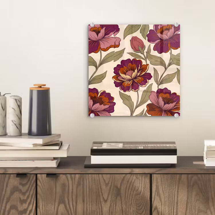 Glas schilderij - Bloemen - Patroon - Natuur - Modern - Paars — 2