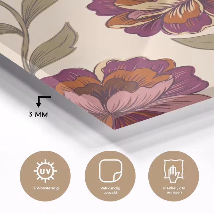Glas schilderij - Bloemen - Patroon - Natuur - Modern - Paars — 3