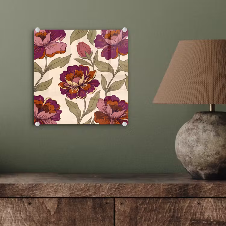 Glas schilderij - Bloemen - Patroon - Natuur - Modern - Paars — 4