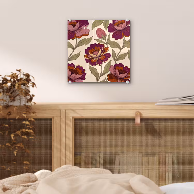 Glas schilderij - Bloemen - Patroon - Natuur - Modern - Paars — 5