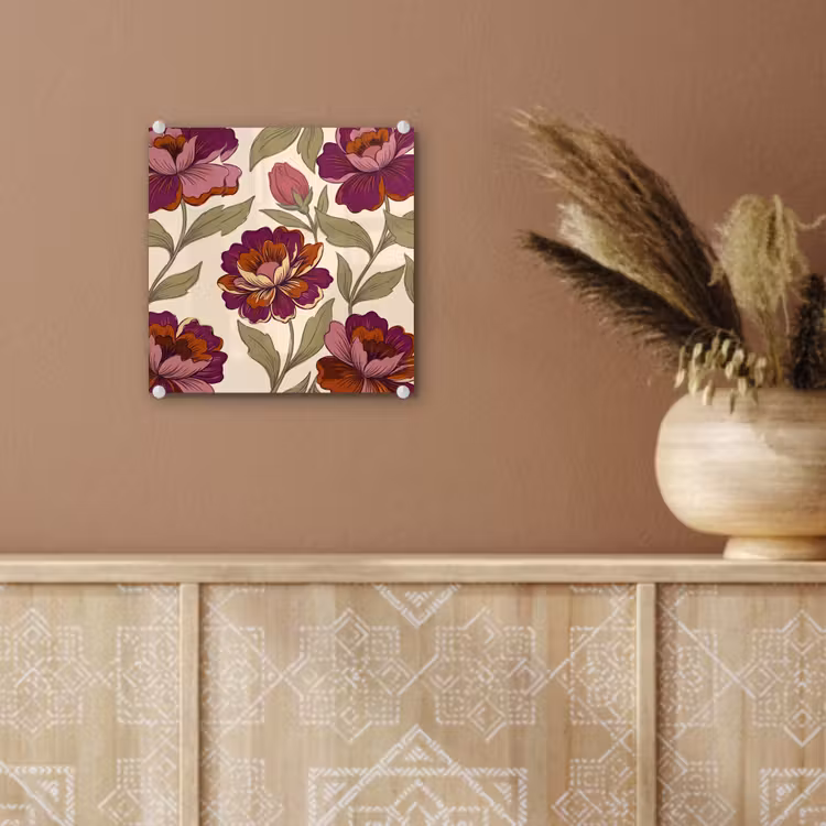 Glas schilderij - Bloemen - Patroon - Natuur - Modern - Paars — 6