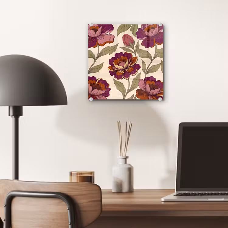 Glas schilderij - Bloemen - Patroon - Natuur - Modern - Paars — 7