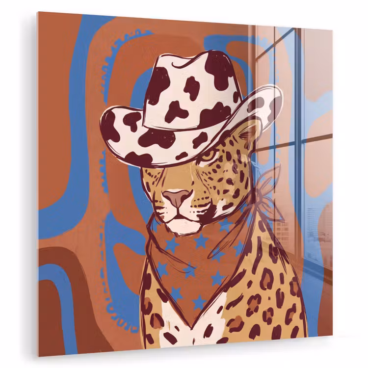 Glas schilderij - Dieren - Cowboyhoed - Modern - Illustratie - Bruin — 1