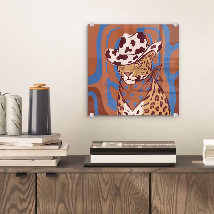 Glas schilderij - Dieren - Cowboyhoed - Modern - Illustratie - Bruin — 2