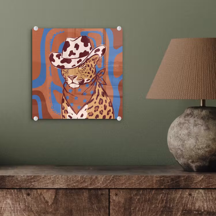 Glas schilderij - Dieren - Cowboyhoed - Modern - Illustratie - Bruin — 4