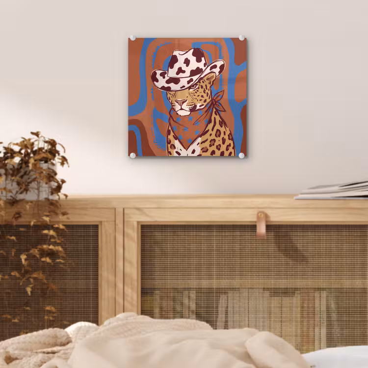 Glas schilderij - Dieren - Cowboyhoed - Modern - Illustratie - Bruin — 5