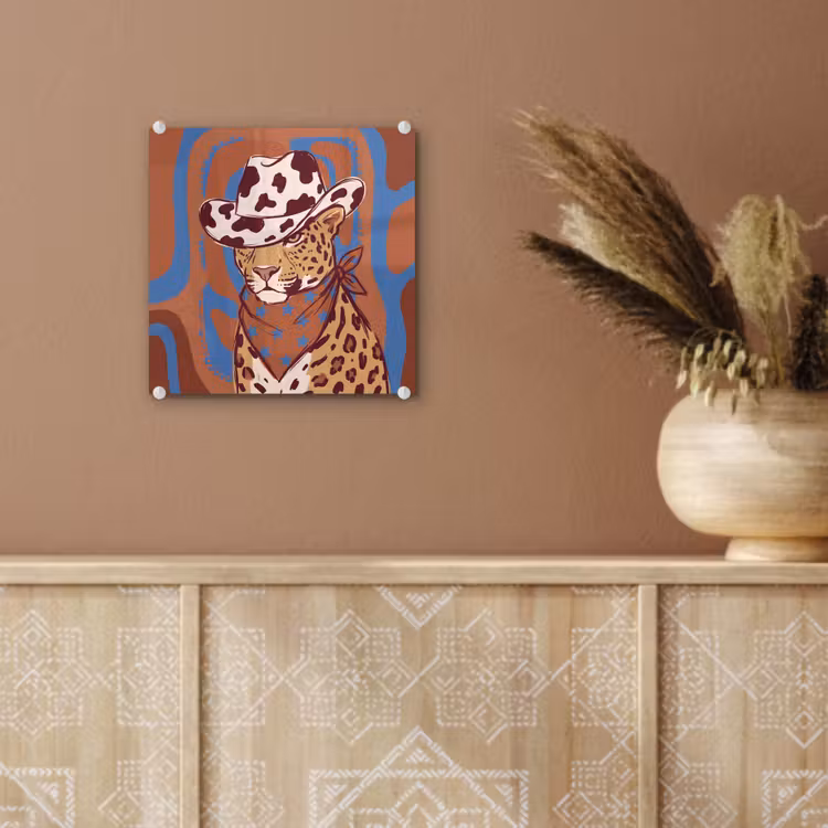 Glas schilderij - Dieren - Cowboyhoed - Modern - Illustratie - Bruin — 6