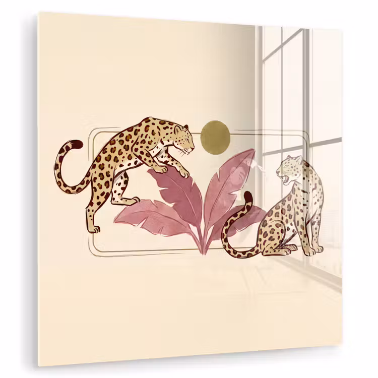 Glas schilderij - Dieren - Kat - Jungle - Illustratie - Beige — 1