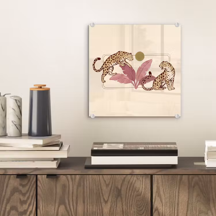Glas schilderij - Dieren - Kat - Jungle - Illustratie - Beige — 2