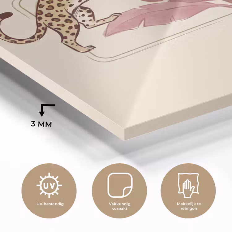 Glas schilderij - Dieren - Kat - Jungle - Illustratie - Beige — 3
