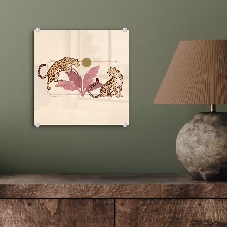 Glas schilderij - Dieren - Kat - Jungle - Illustratie - Beige — 4
