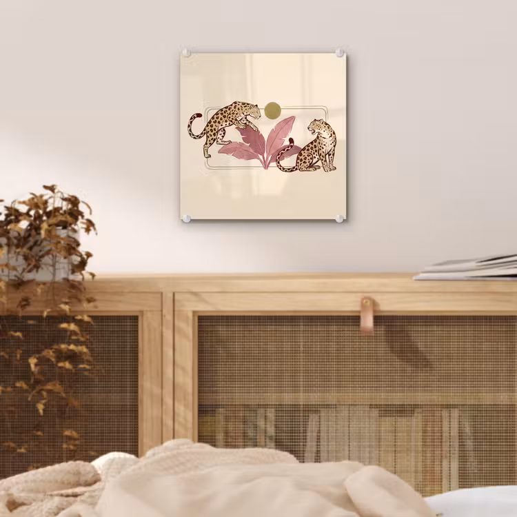 Glas schilderij - Dieren - Kat - Jungle - Illustratie - Beige — 5