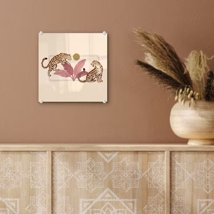 Glas schilderij - Dieren - Kat - Jungle - Illustratie - Beige — 6