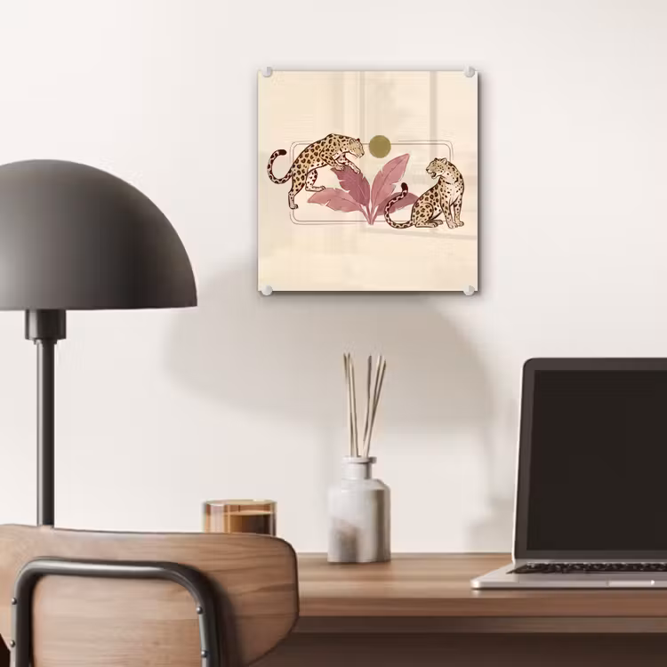 Glas schilderij - Dieren - Kat - Jungle - Illustratie - Beige — 7