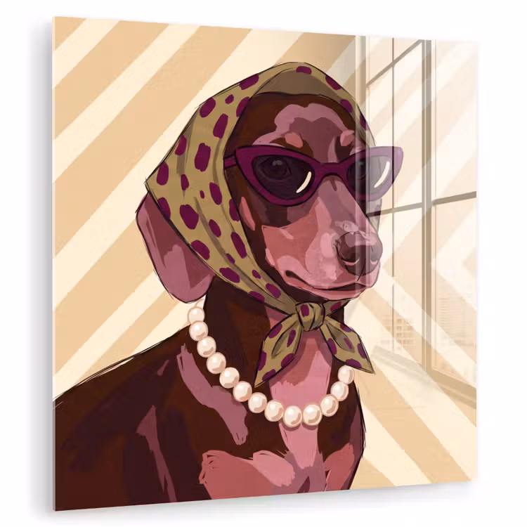 Glas schilderij - Hond - Zonnebril - Hoofddoek - Dieren - Modern — 1