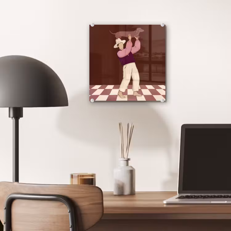 Glas schilderij - Mens - Hond - Dieren - Abstract - Roze — 7
