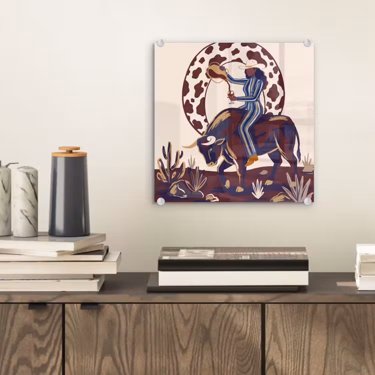 Glas schilderij - Mensen - Dieren - Cowboy - Abstract - Kleurrijk — 2