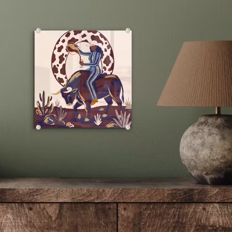 Glas schilderij - Mensen - Dieren - Cowboy - Abstract - Kleurrijk — 4