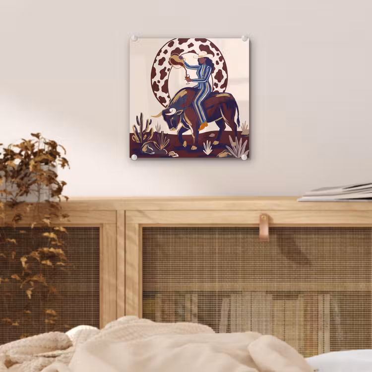 Glas schilderij - Mensen - Dieren - Cowboy - Abstract - Kleurrijk — 5