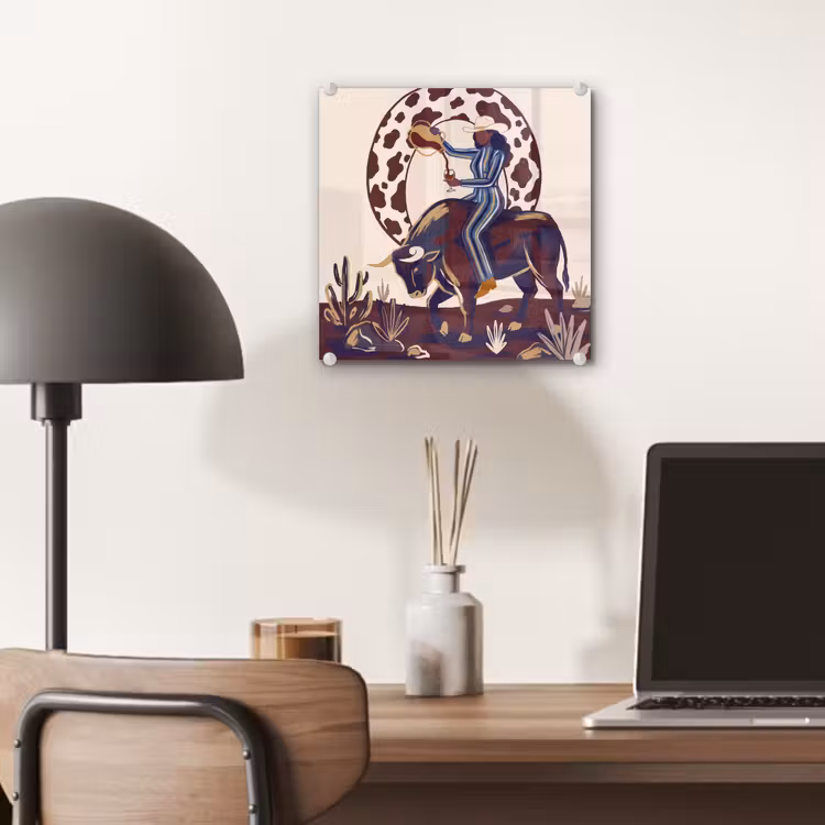 Glas schilderij - Mensen - Dieren - Cowboy - Abstract - Kleurrijk — 7