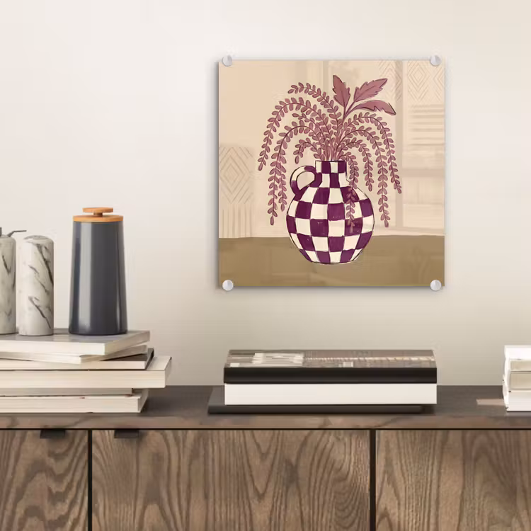 Glas schilderij - Vaas - Geruit - Planten - Modern - Paars — 2