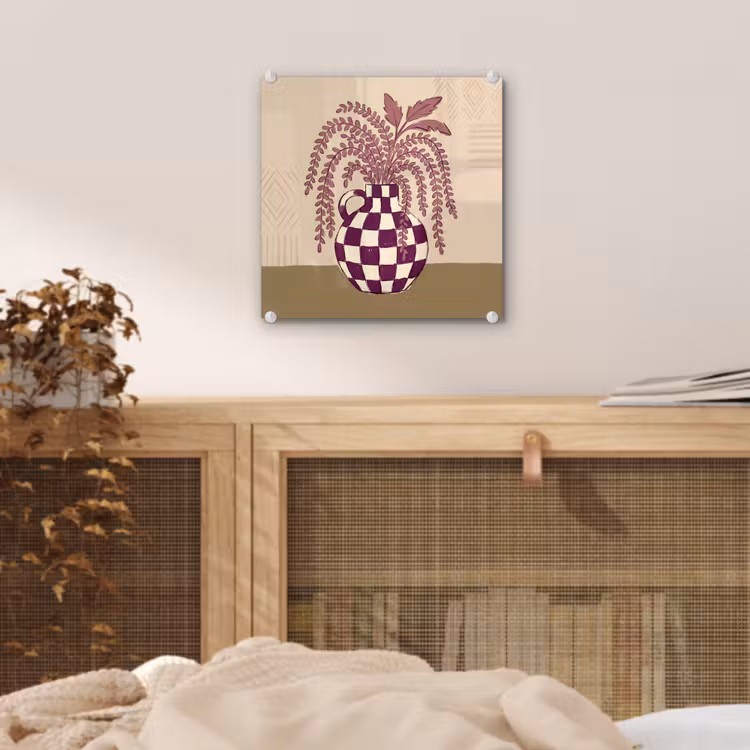 Glas schilderij - Vaas - Geruit - Planten - Modern - Paars — 5
