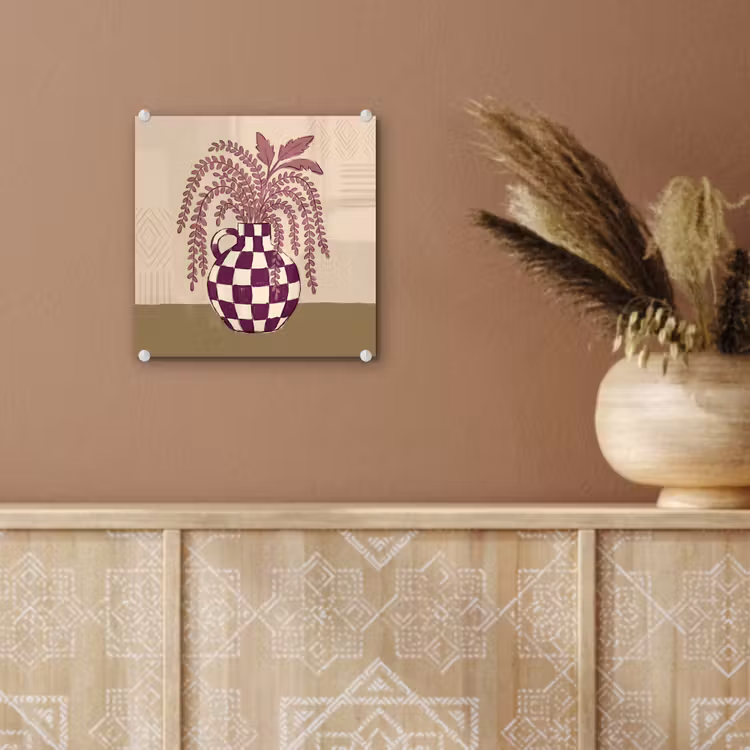 Glas schilderij - Vaas - Geruit - Planten - Modern - Paars — 6