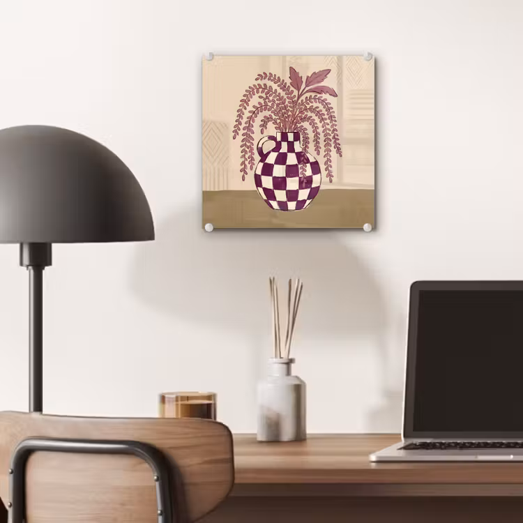 Glas schilderij - Vaas - Geruit - Planten - Modern - Paars — 7