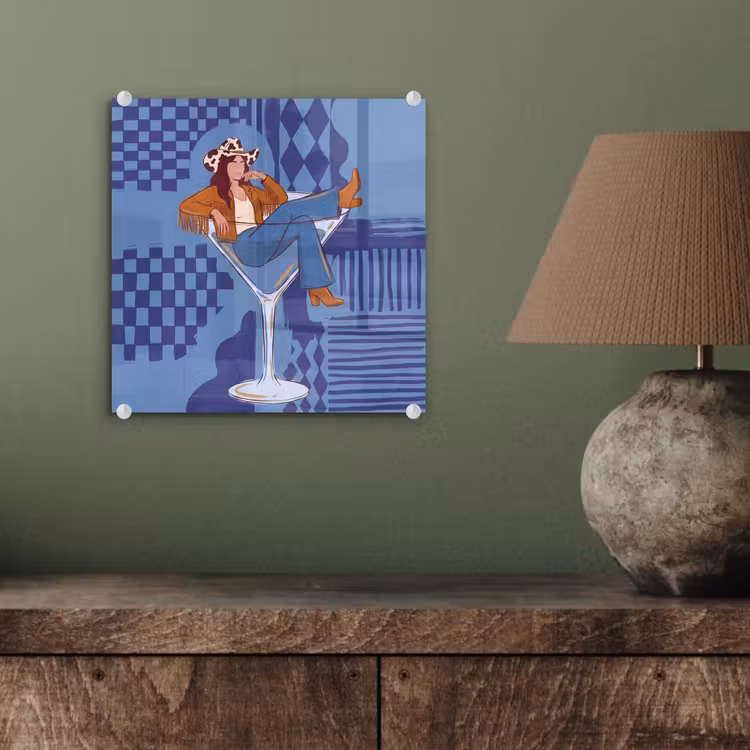 Glas schilderij - Vrouw - Martini glas - Abstract - Blauw - Kunst — 4