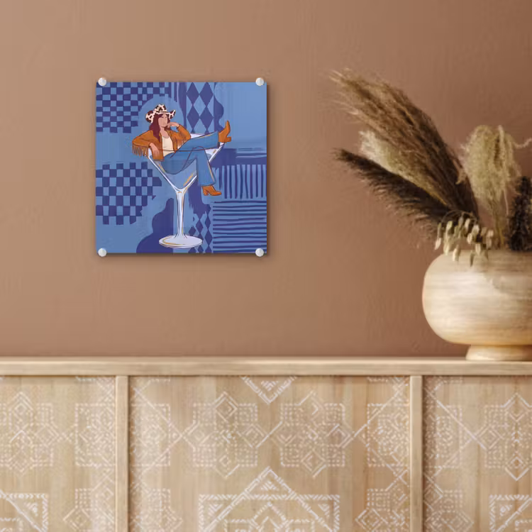Glas schilderij - Vrouw - Martini glas - Abstract - Blauw - Kunst — 6