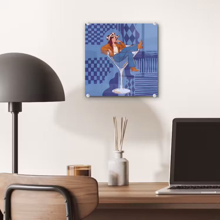 Glas schilderij - Vrouw - Martini glas - Abstract - Blauw - Kunst — 7