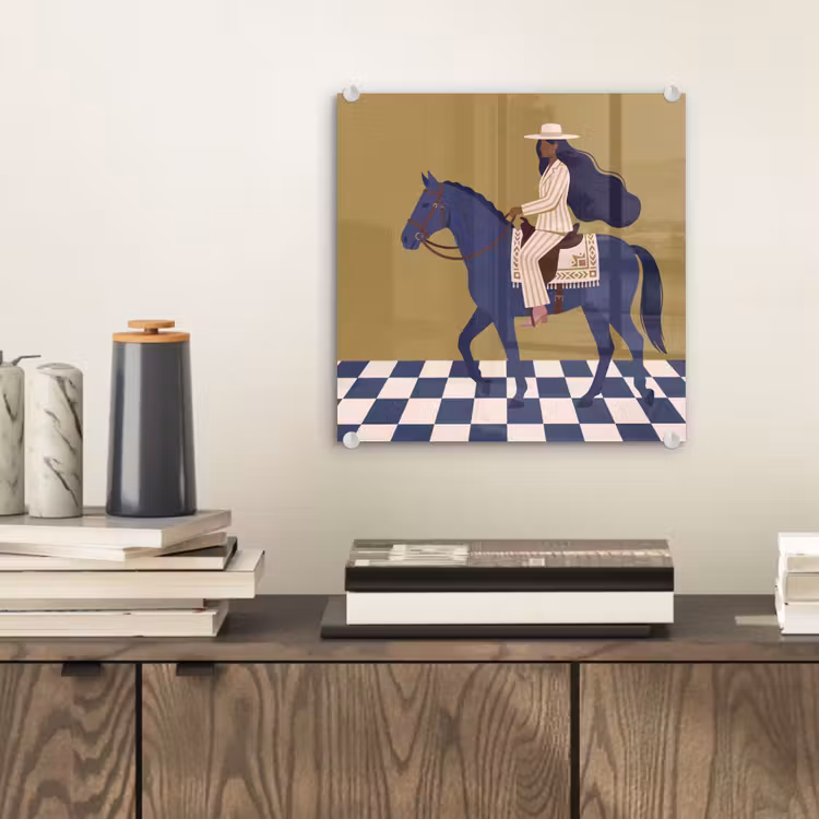 Glas schilderij - Vrouw - Paard - Rijden - Modern - Abstract — 2
