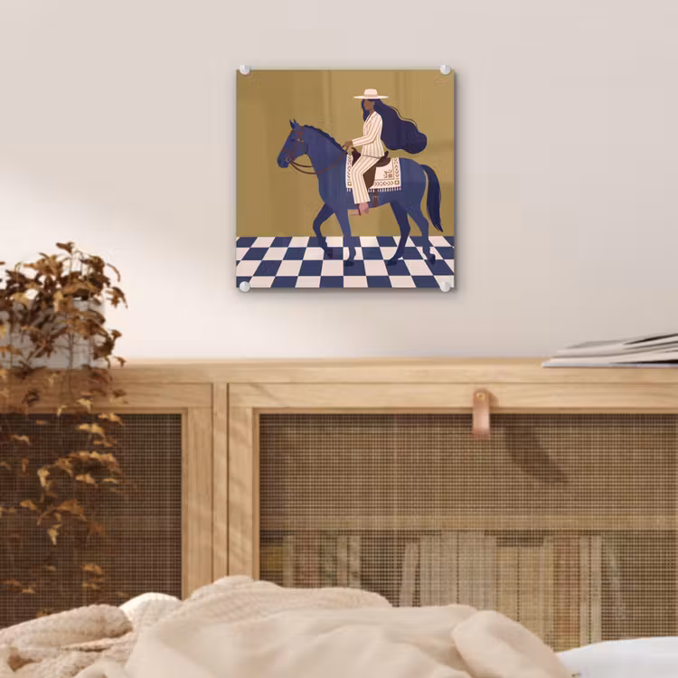 Glas schilderij - Vrouw - Paard - Rijden - Modern - Abstract — 5
